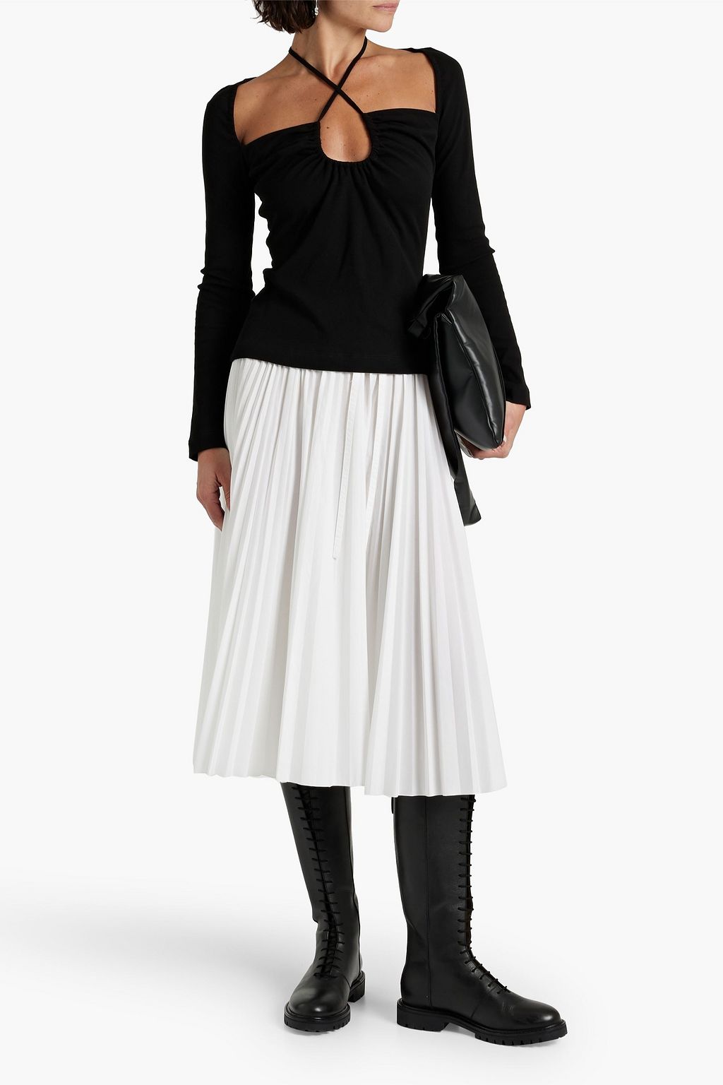 ROSETTA GETTY Ruched cutout cotton-jersey top