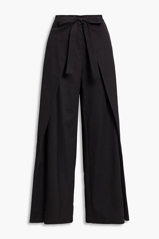 Layered cotton-twill wide-leg pants