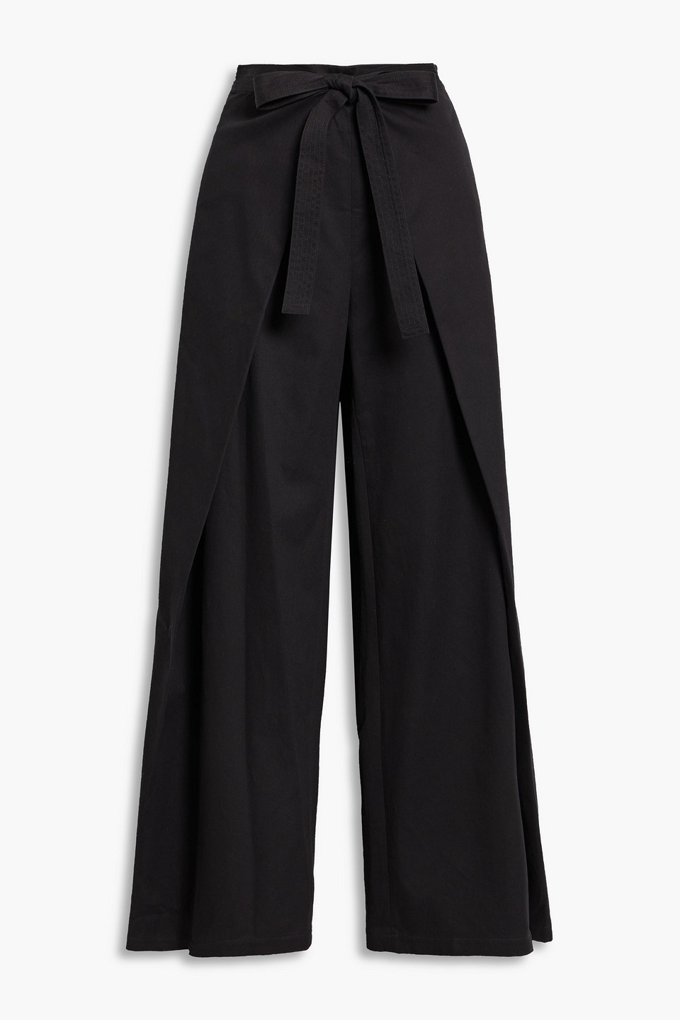 rosetta getty - layered cotton-twill wide-leg pants - black - us 4