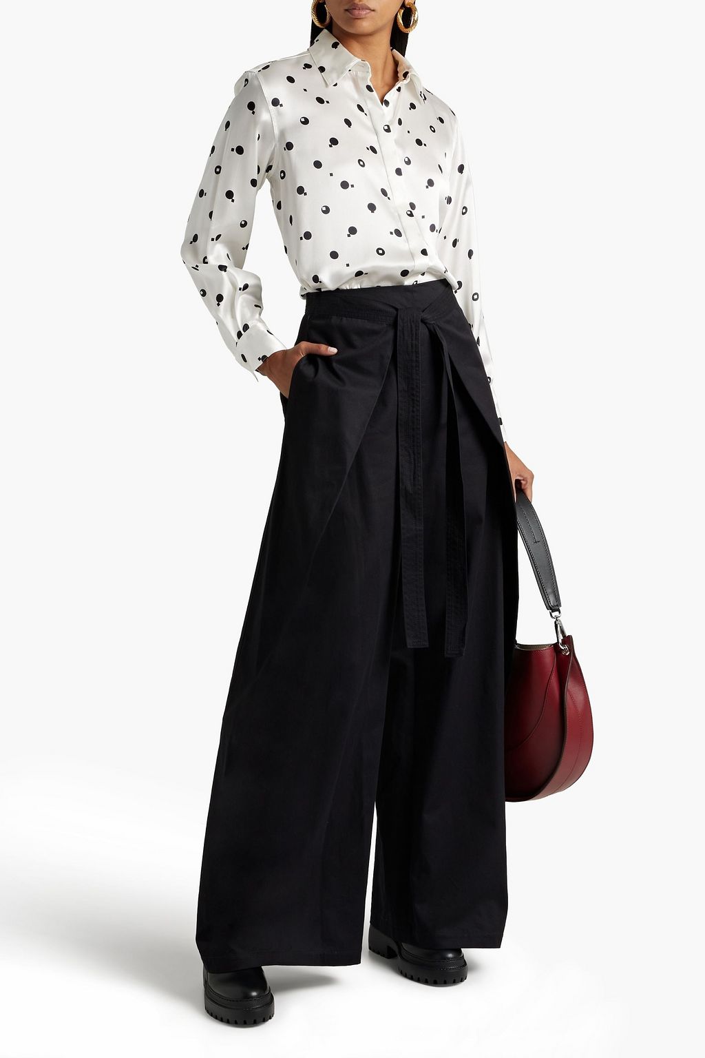 ROSETTA GETTY Layered cotton-twill wide-leg pants