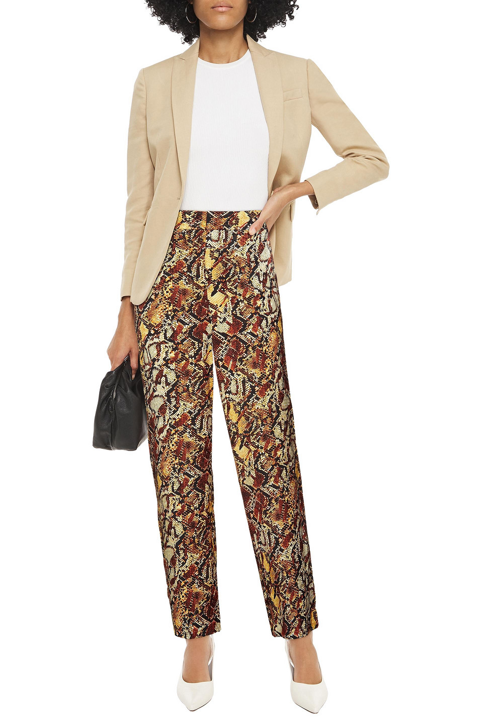 Gestuz Snake-print Satin-jacquard Wide-leg Trousers In Brown