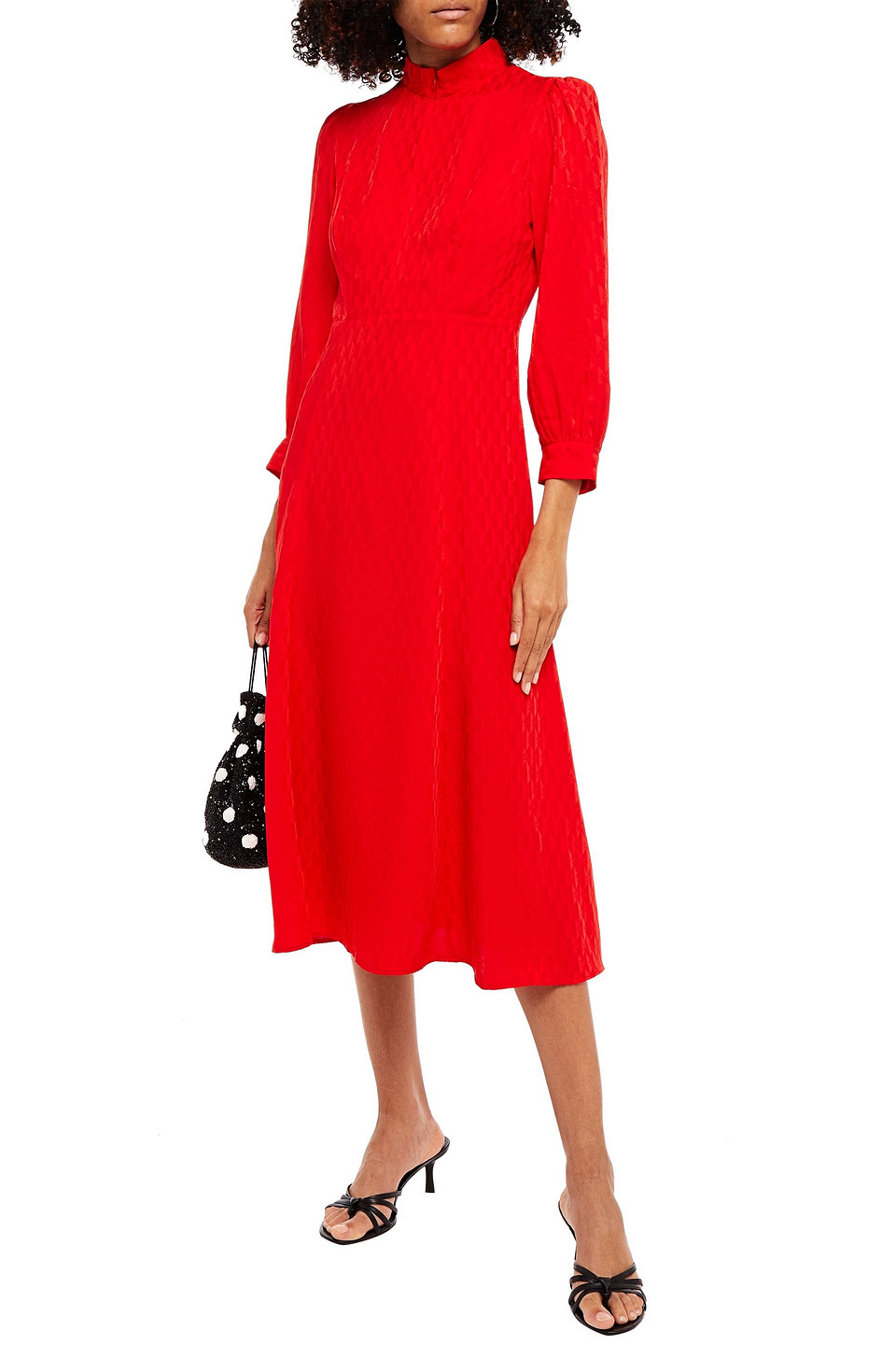 Sandro Woman Raya Satin-jacquard Midi Dress Red | Smart Closet Sandro Woman Raya Satin-jacquard Midi Dress Red | Smart Closet