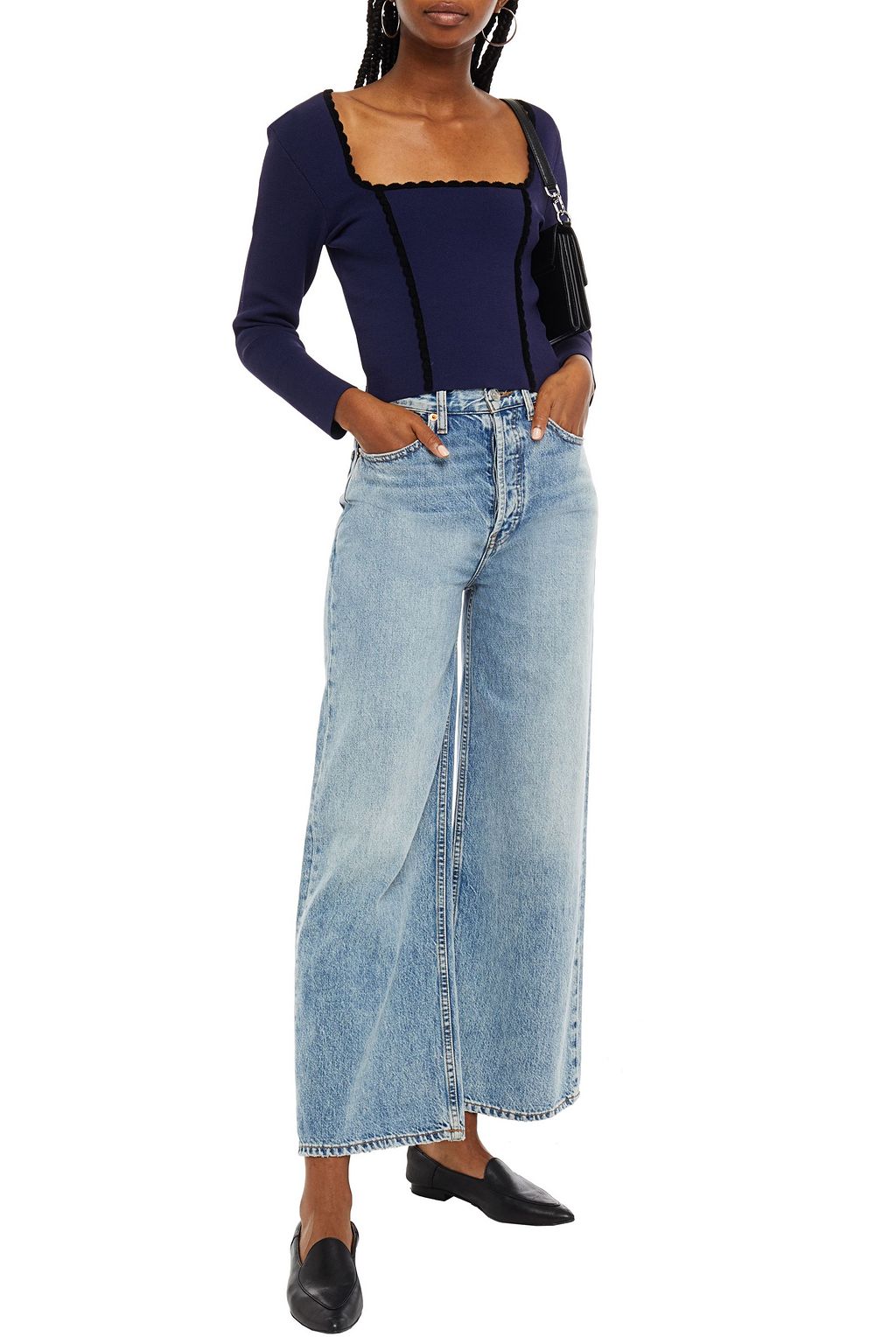 SANDRO Velvet-trimmed ponte top