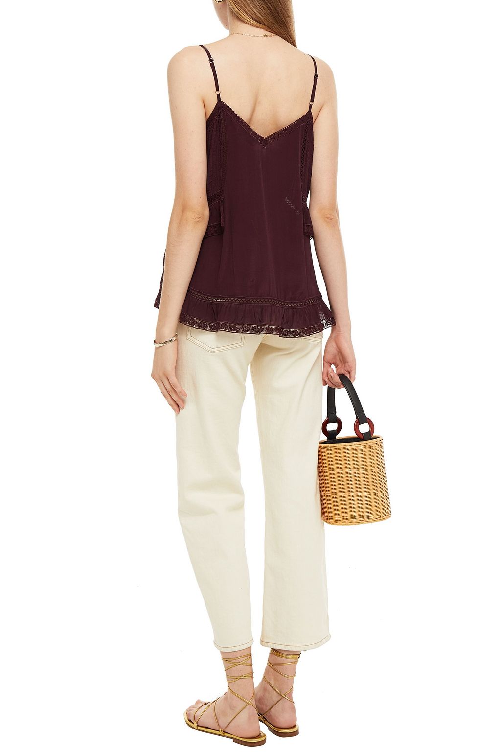 SEA Crochet-trimmed crepe de chine camisole