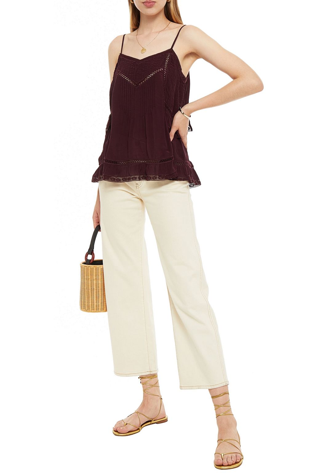 SEA Crochet-trimmed crepe de chine camisole