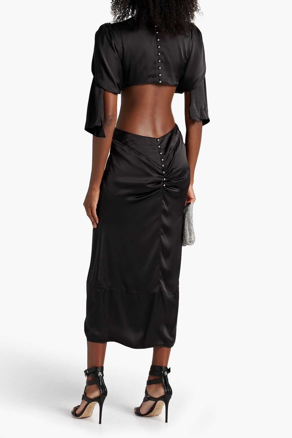 RABANNE Cutout gathered satin midi dress