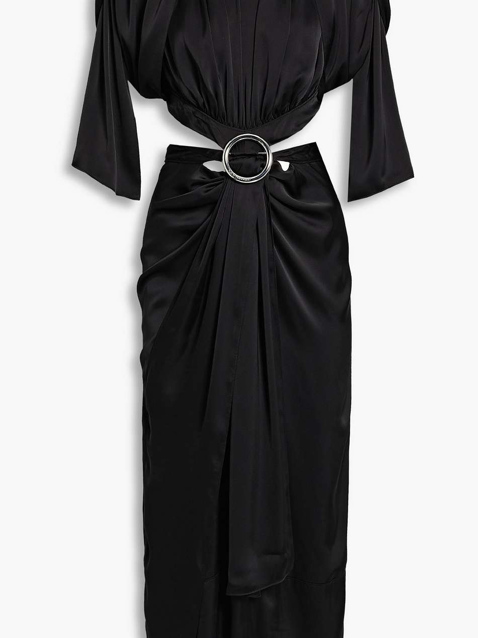 cutout gathered satin midi dress
