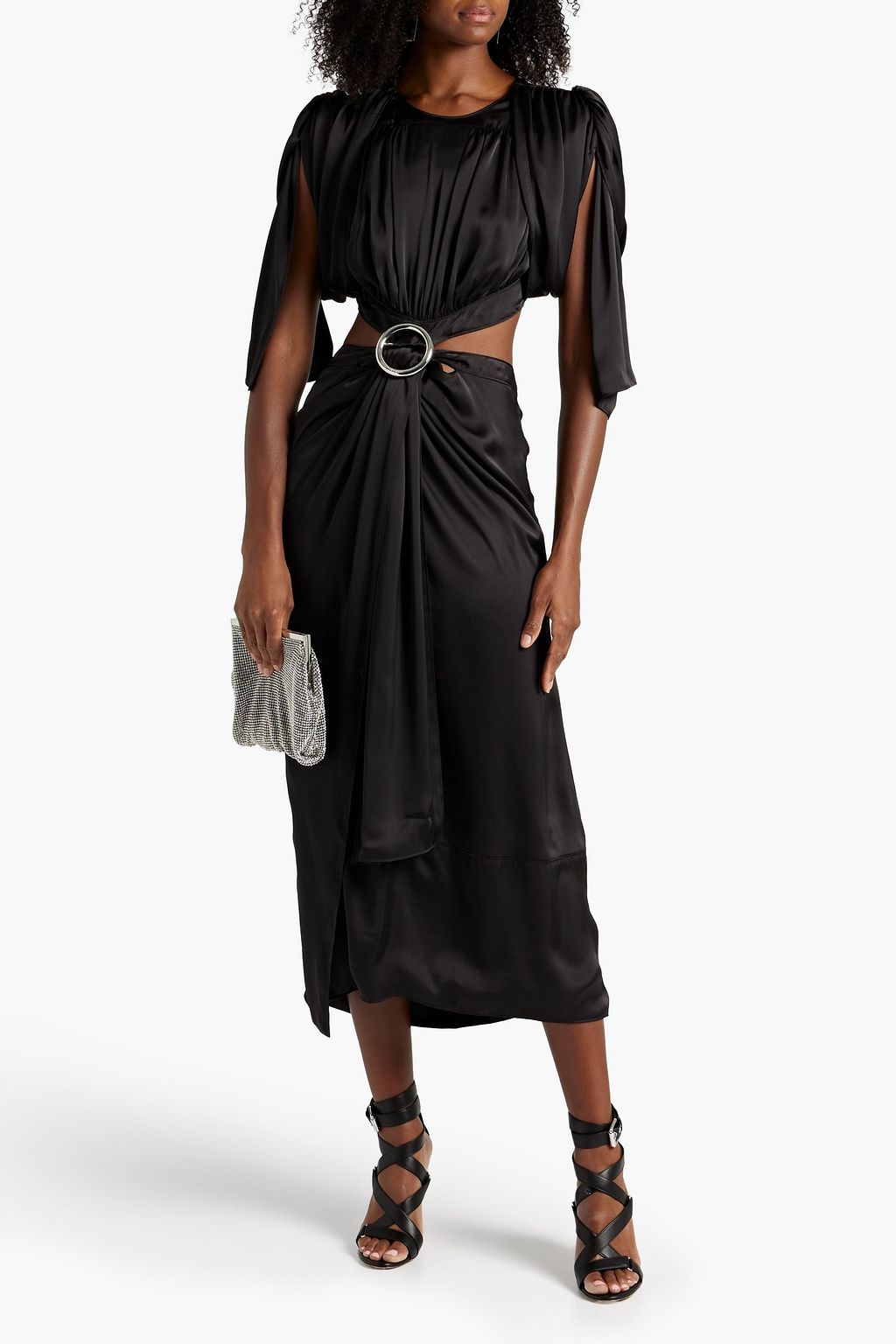 RABANNE Cutout gathered satin midi dress