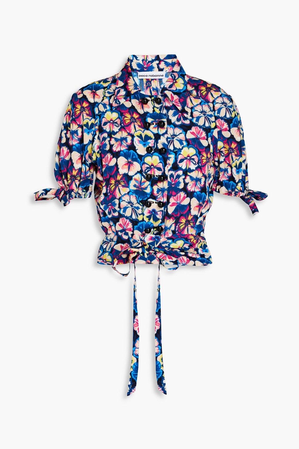 Rabanne Cropped Floral-print Crepe Top In Cobalt Blue