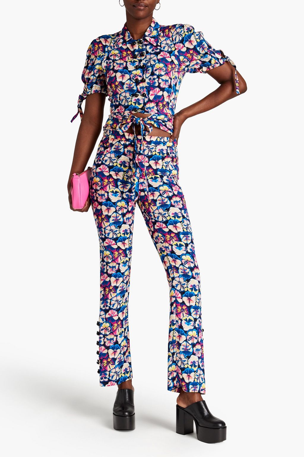 RABANNE Cropped floral-print crepe top
