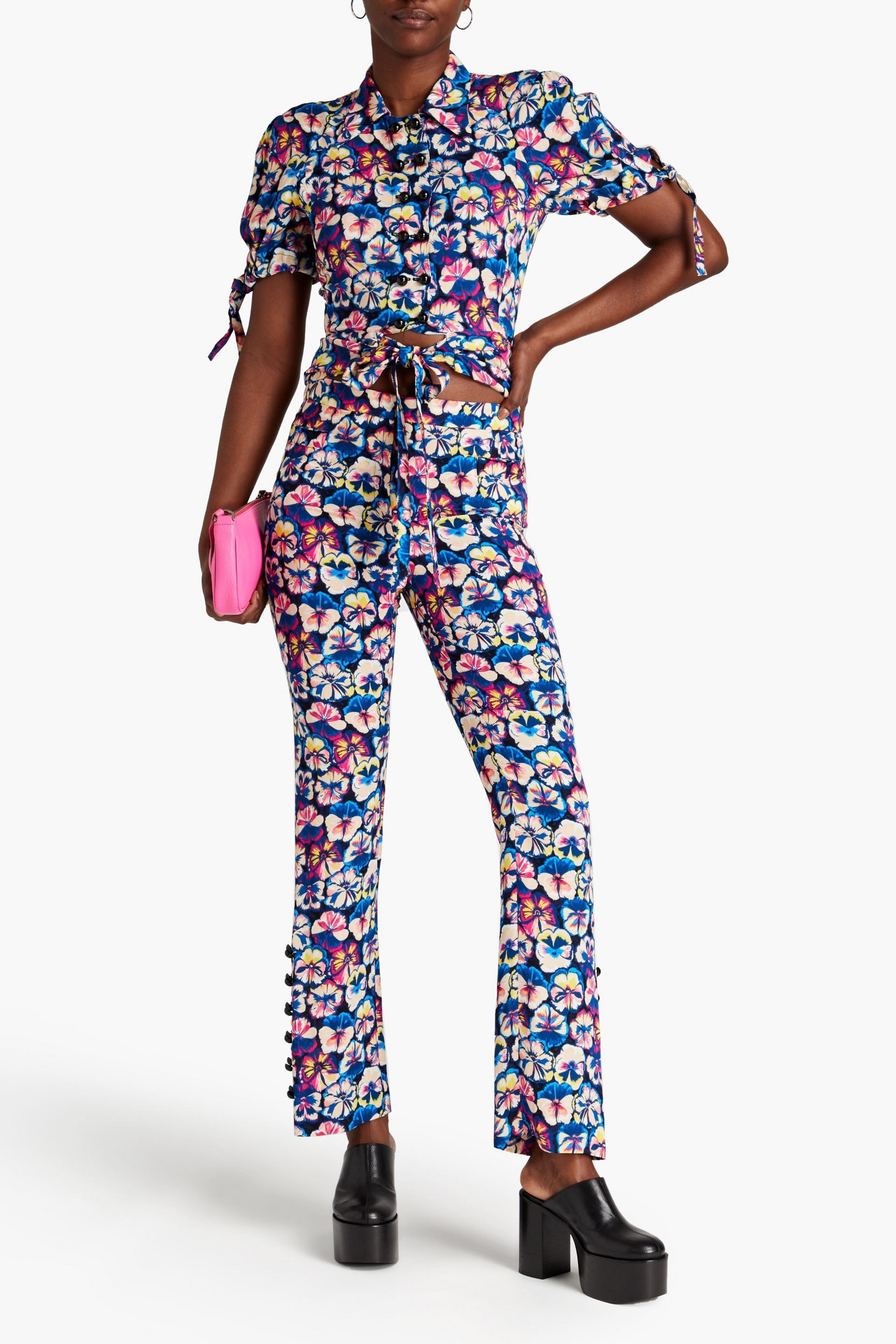 Rabanne Cropped floral-print crepe top