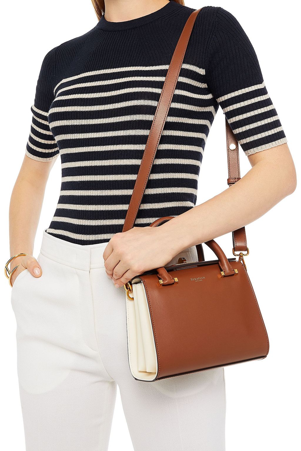 SERAPIAN Villa two-tone leather tote