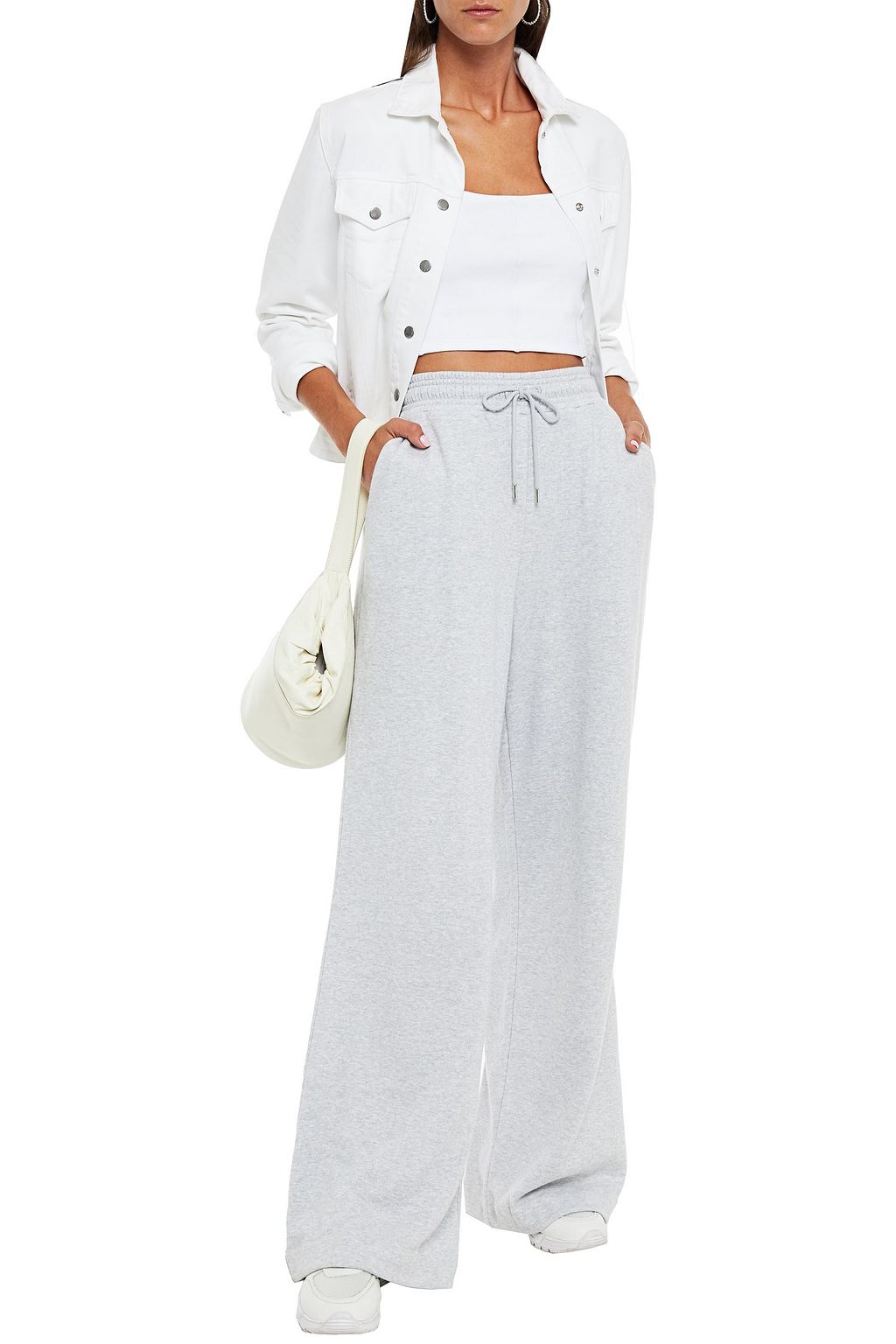 NINETY PERCENT Mélange organic French cotton-terry wide-leg pants