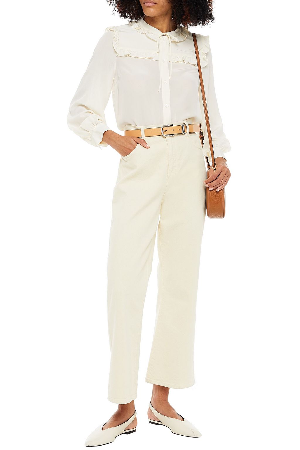 SEA Sabrina ruffle-trimmed silk crepe de chine blouse