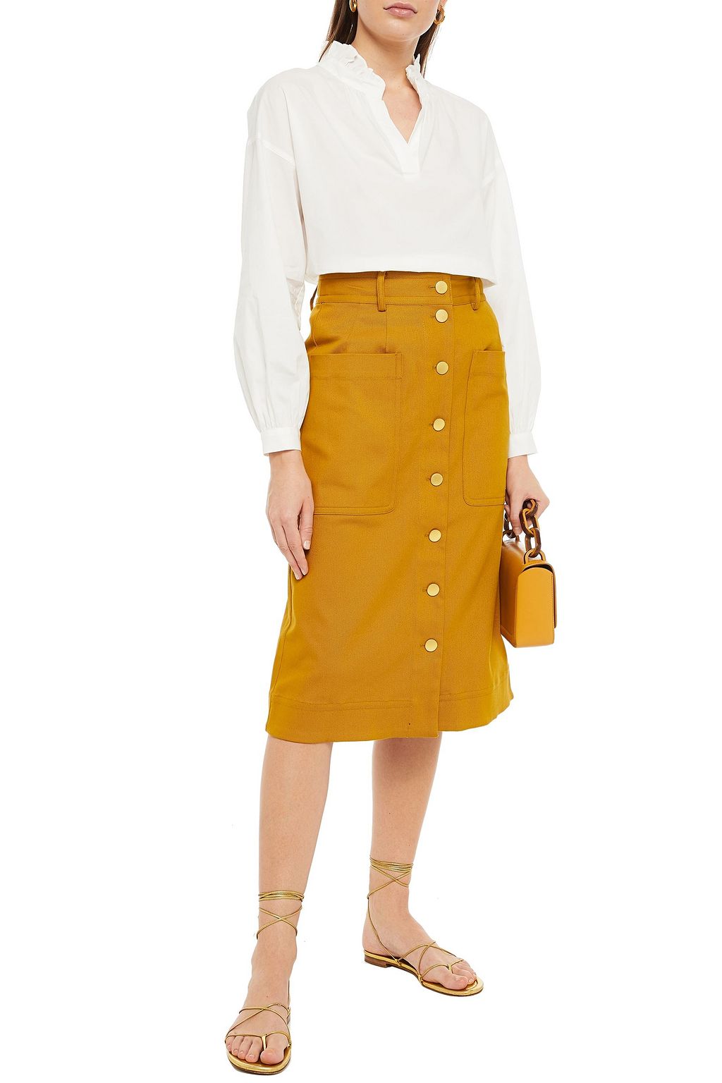 SEA Cotton-blend twill midi skirt
