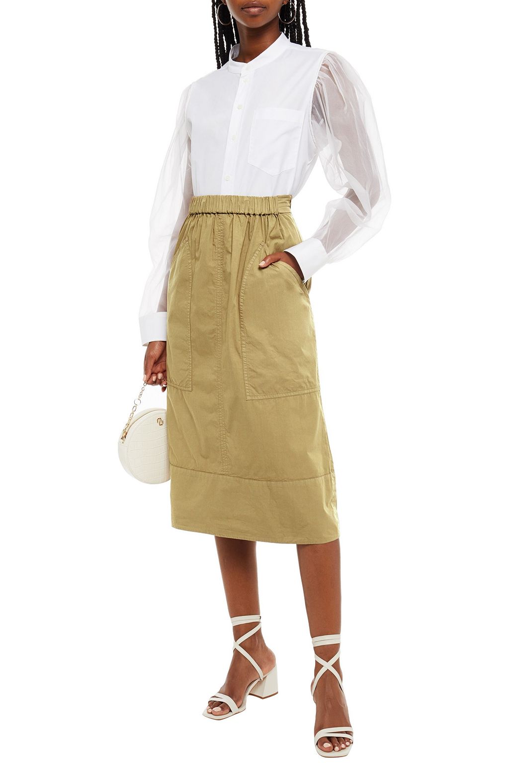 SEA Cotton-poplin midi skirt