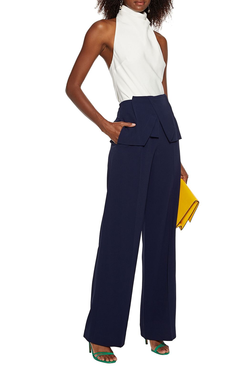 ROLAND MOURET Linburn layered stretch-crepe wide-leg pants