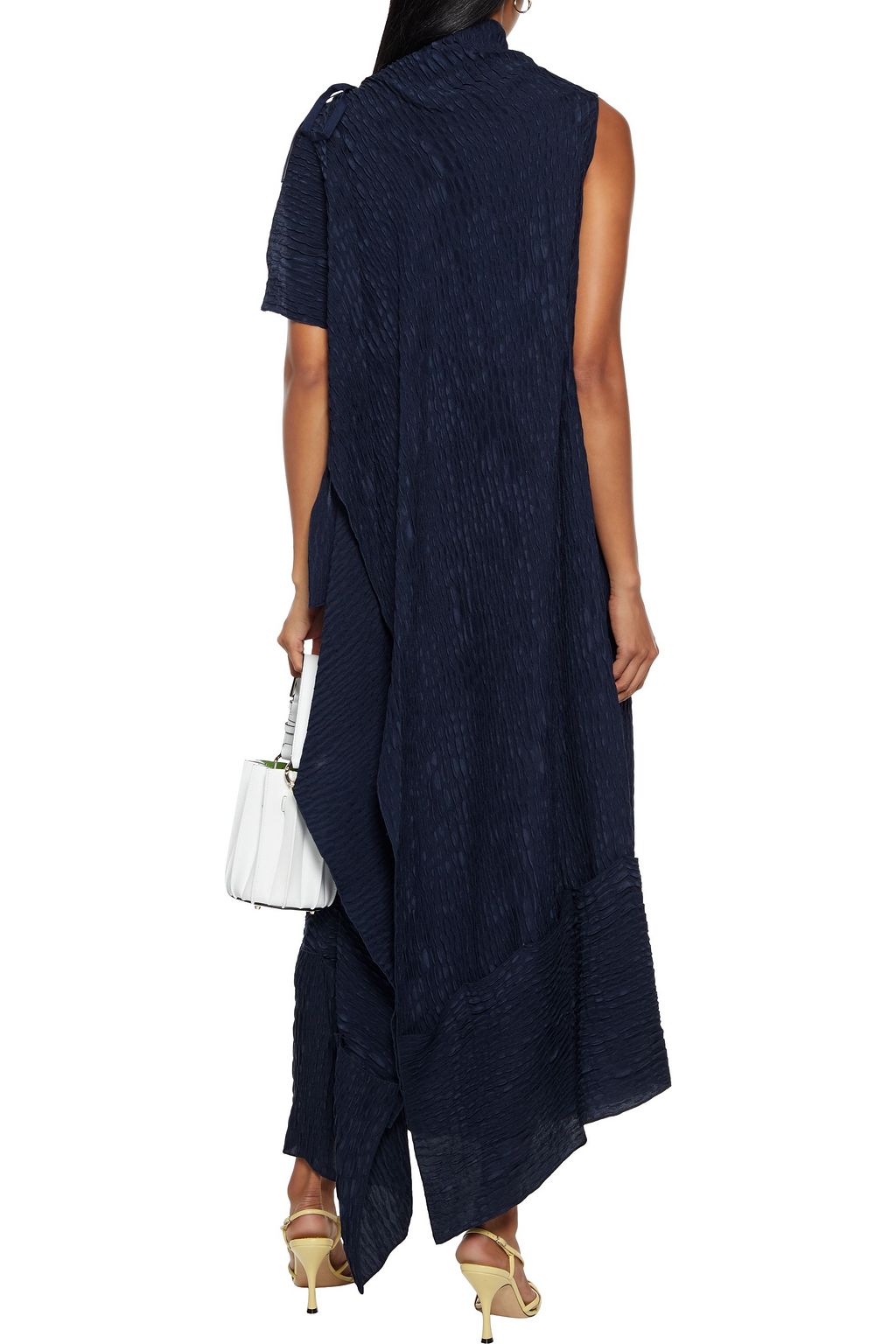 ROLAND MOURET Draped  paneled silk-cloqué midi dress