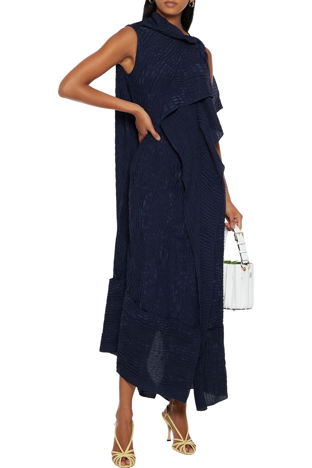 ROLAND MOURET Draped  paneled silk-cloqué midi dress