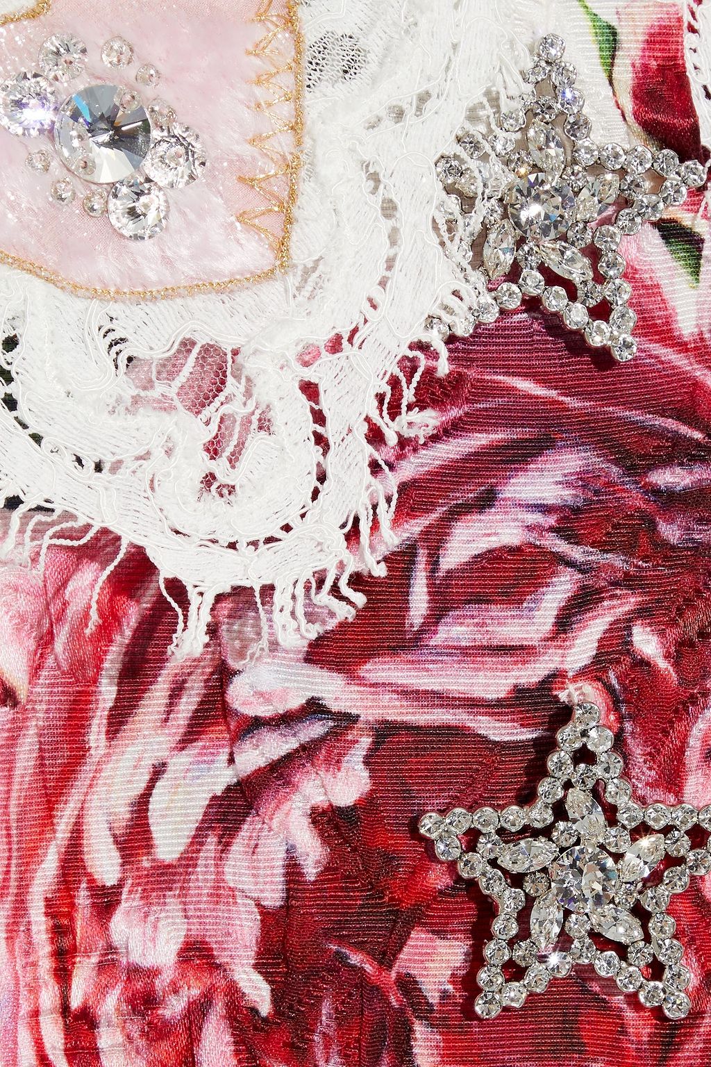DOLCE&GABBANA Lace-trimmed appliquéd floral-print cotton-blend jacquard mini dress