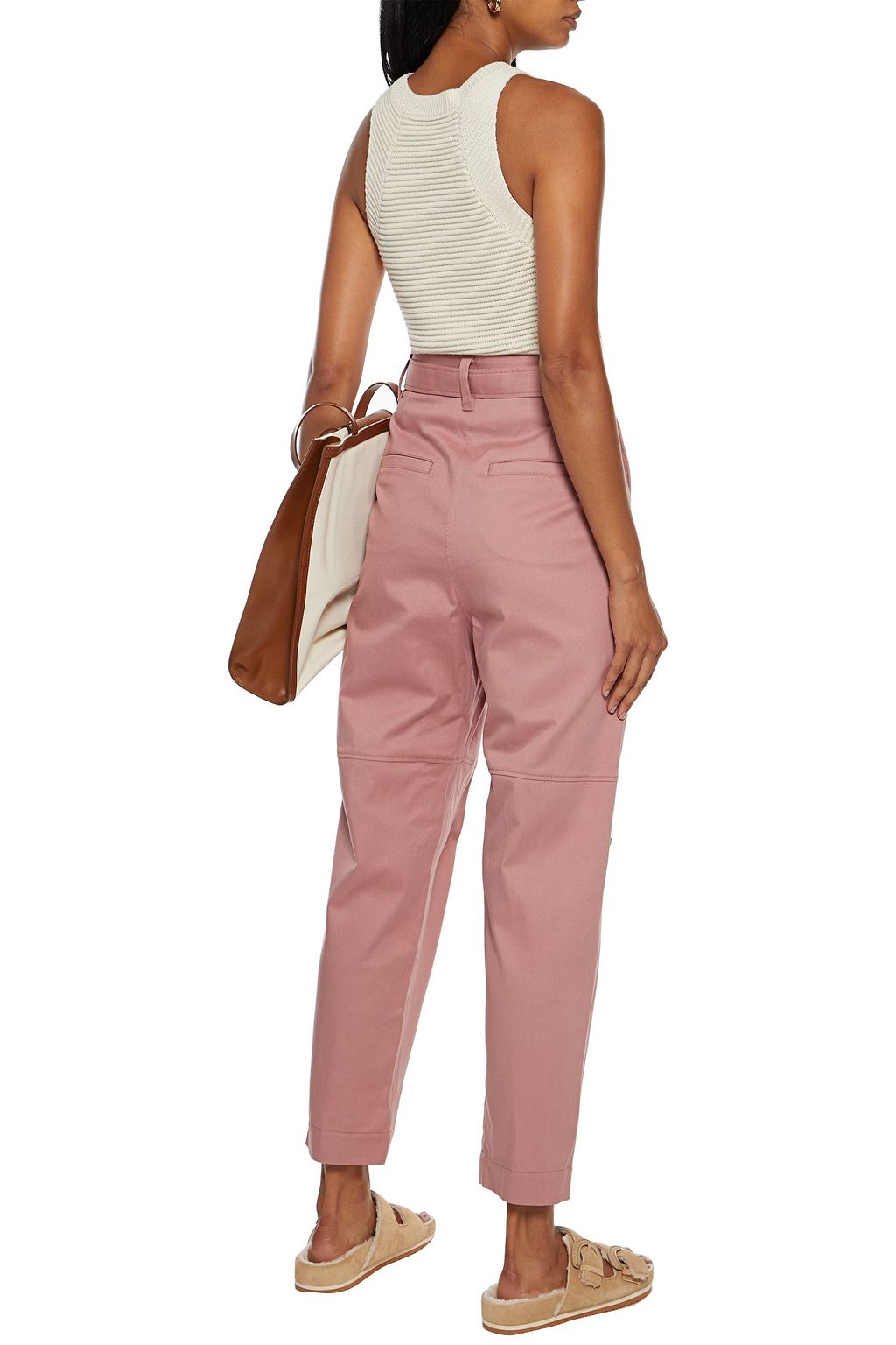 BRUNELLO CUCINELLI Cropped belted cotton-blend twill tapered pants
