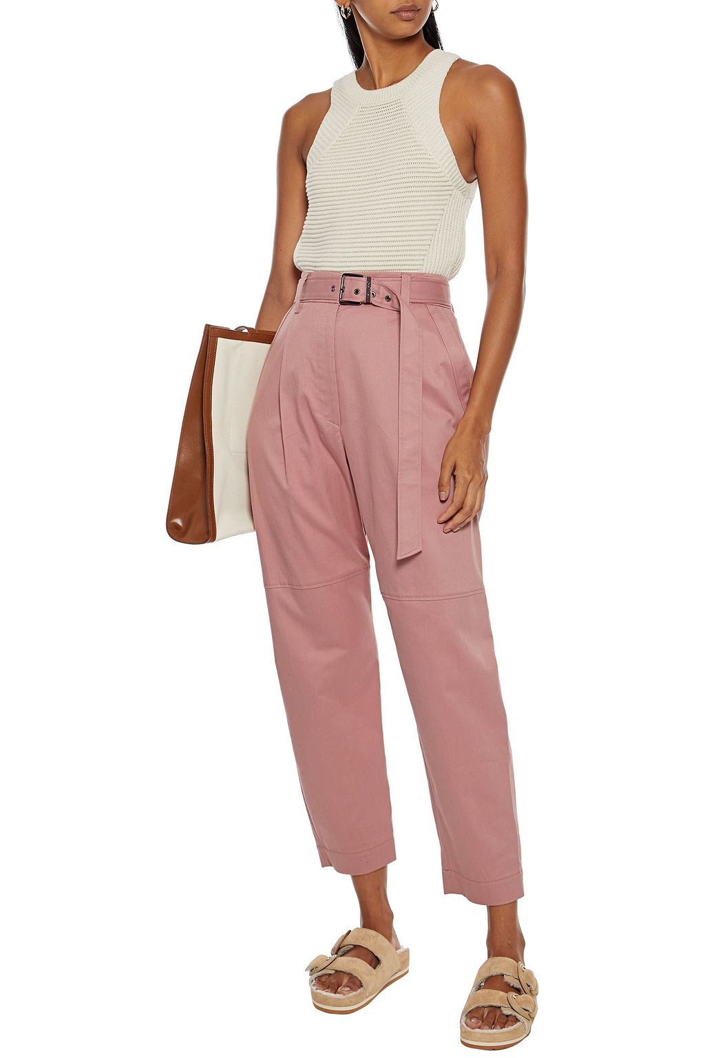 BRUNELLO CUCINELLI Cropped belted cotton-blend twill tapered pants
