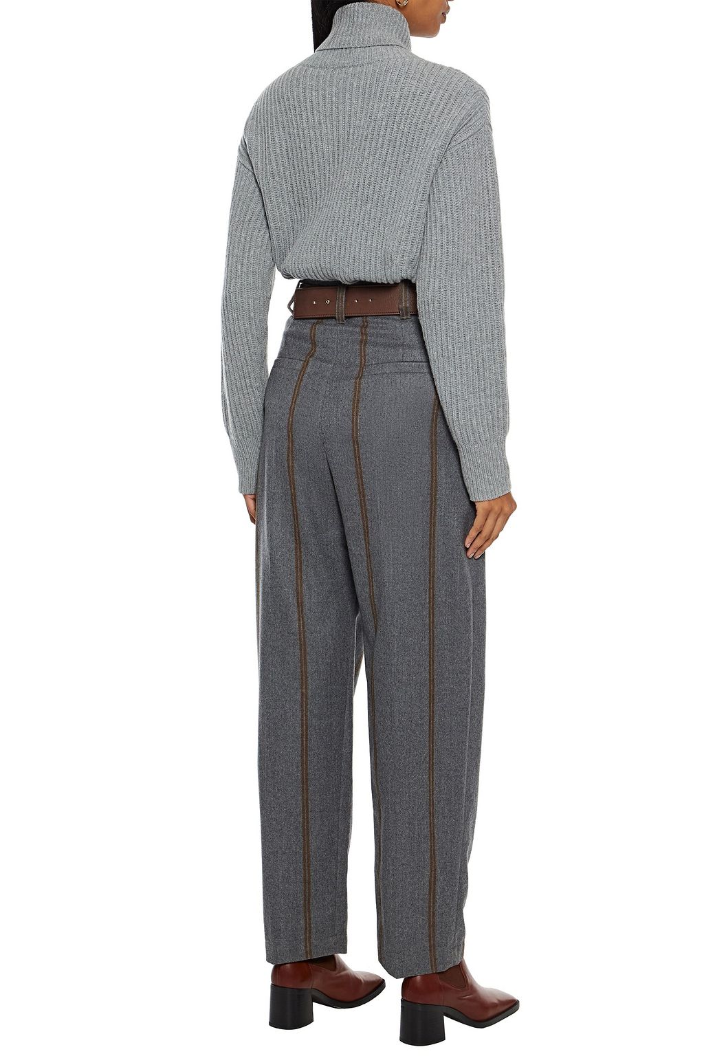 BRUNELLO CUCINELLI Pleated striped wool-felt straight-leg pants