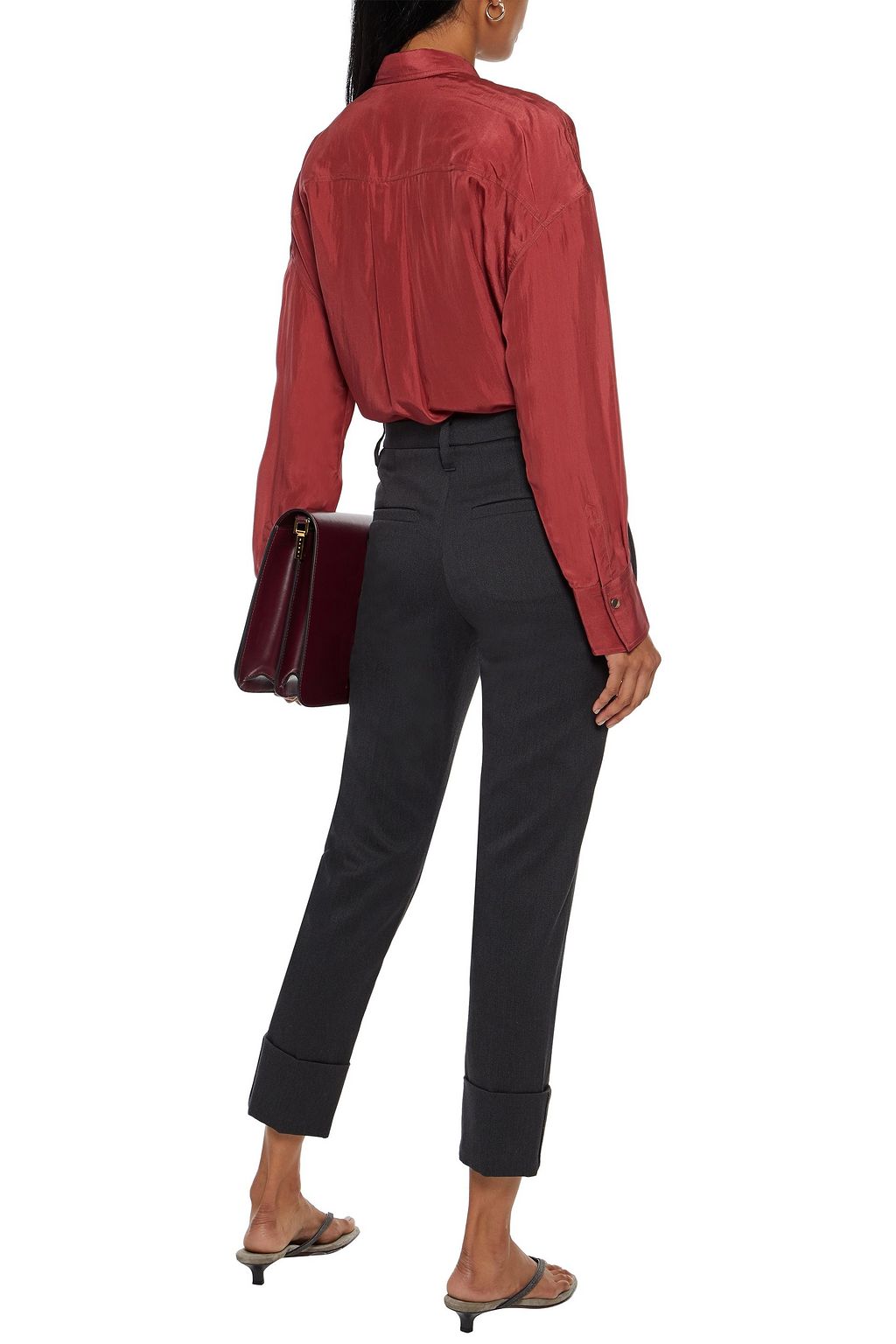 BRUNELLO CUCINELLI Bead-embellished silk-satin shirt