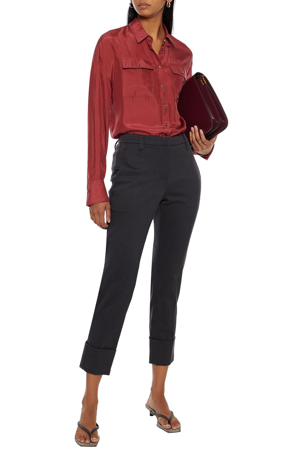 BRUNELLO CUCINELLI Bead-embellished silk-satin shirt
