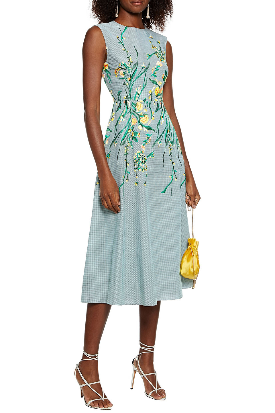 Lela Rose Embroidered Gingham Cotton 