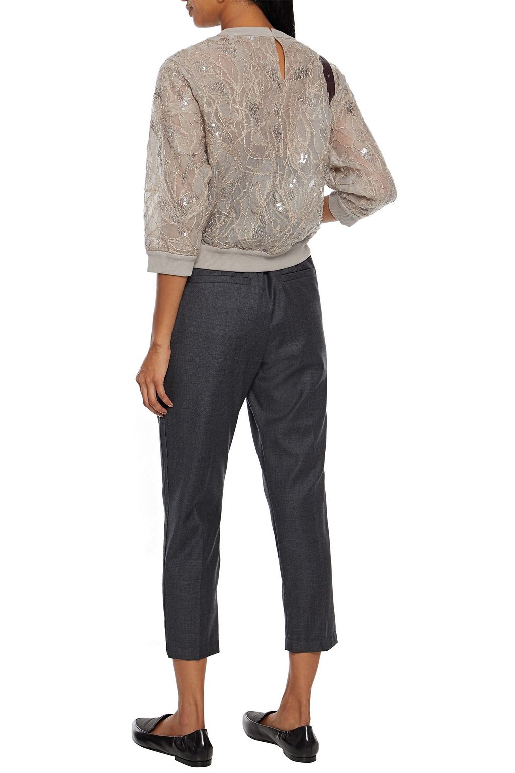 BRUNELLO CUCINELLI Sequin-embellished embroidered silk-organza sweatshirt