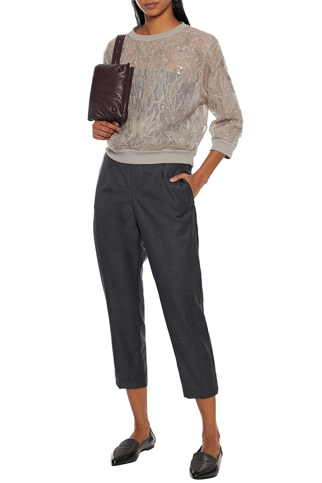 BRUNELLO CUCINELLI Sequin-embellished embroidered silk-organza sweatshirt