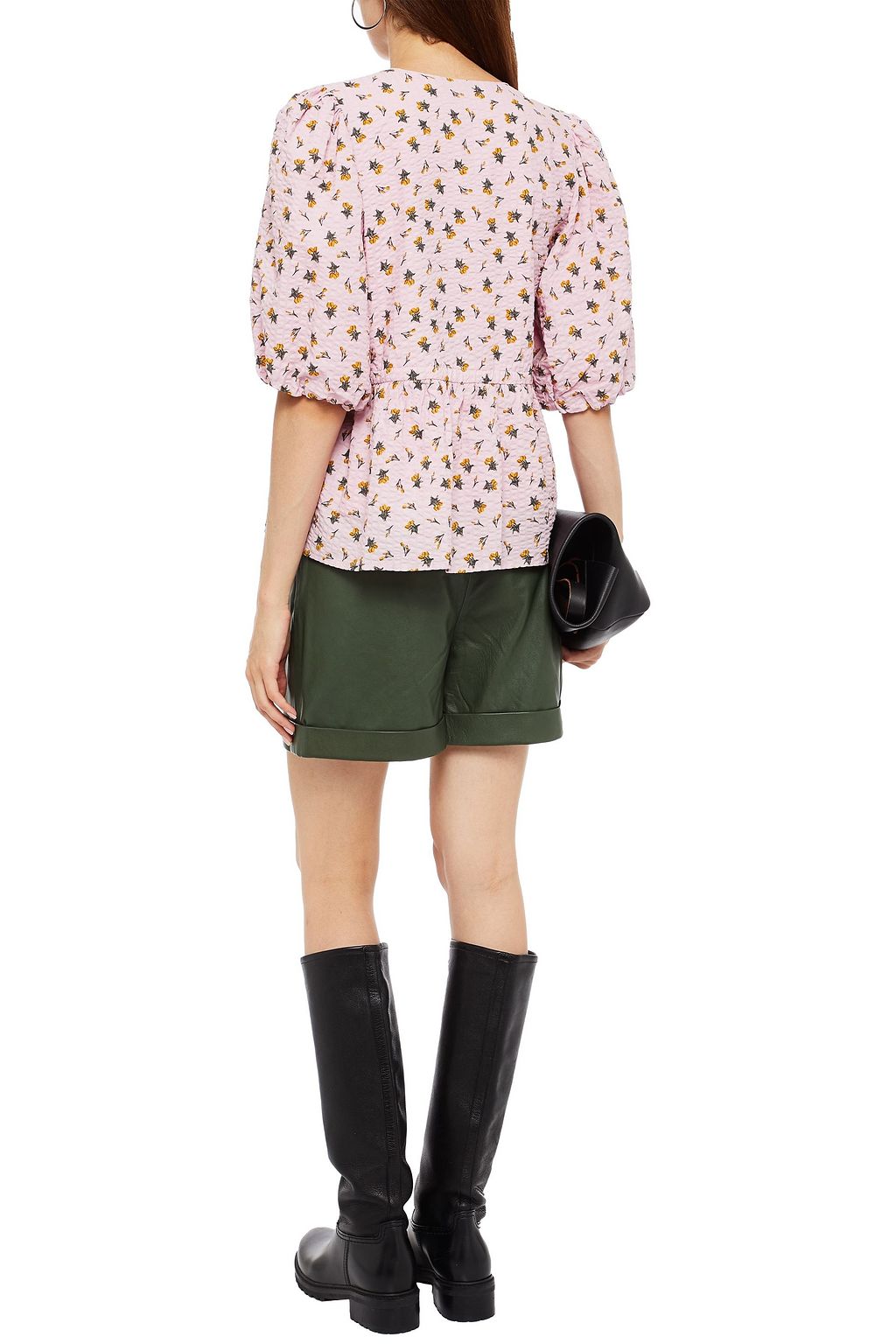 GESTUZ Wrap-effect floral-print cotton-jacquard top