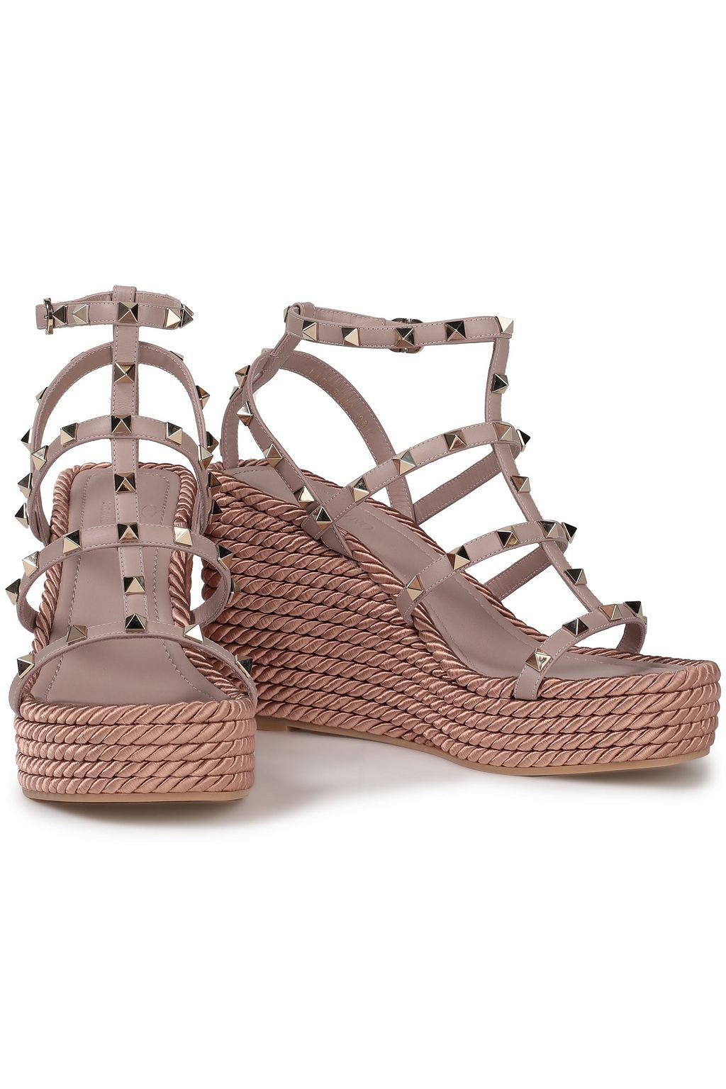 VALENTINO GARAVANI Rockstud Torchon 105 leather espadrille wedge sandals