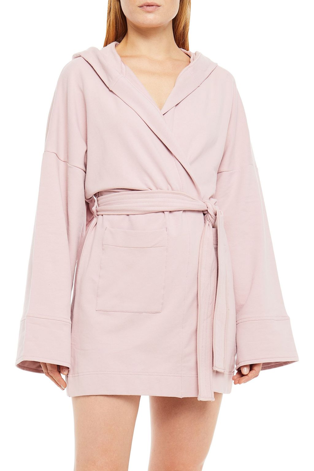 NINETY PERCENT Belted organic cotton-fleece hooded robe