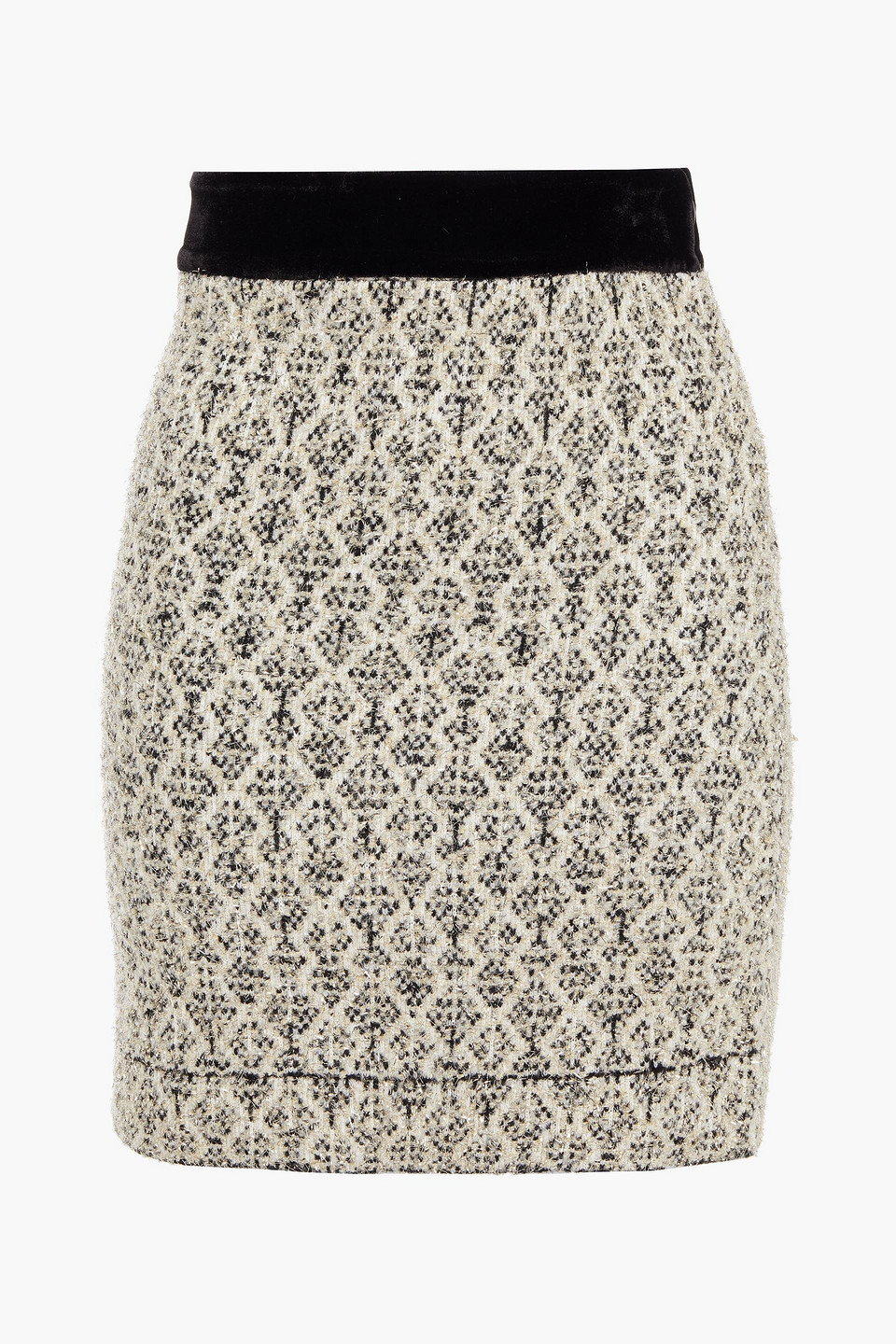 sandro - jazz velvet-trimmed metallic jacquard mini wrap skirt - white - 4