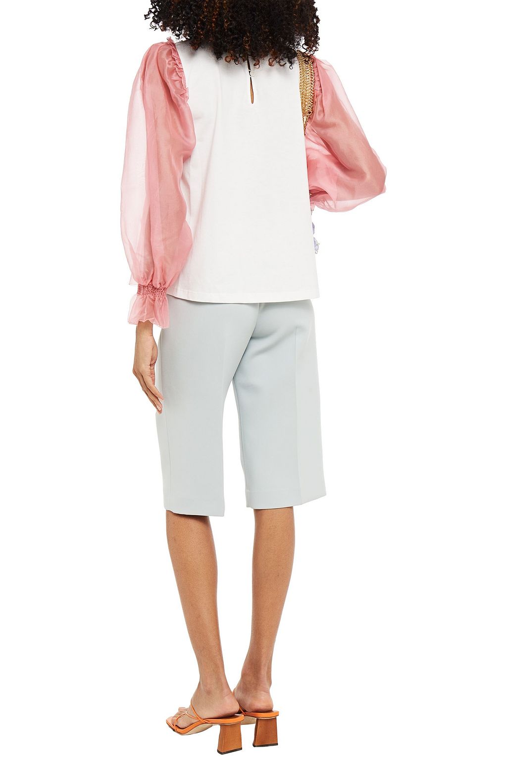 SEA Ruffled silk-organza and cotton-jersey top
