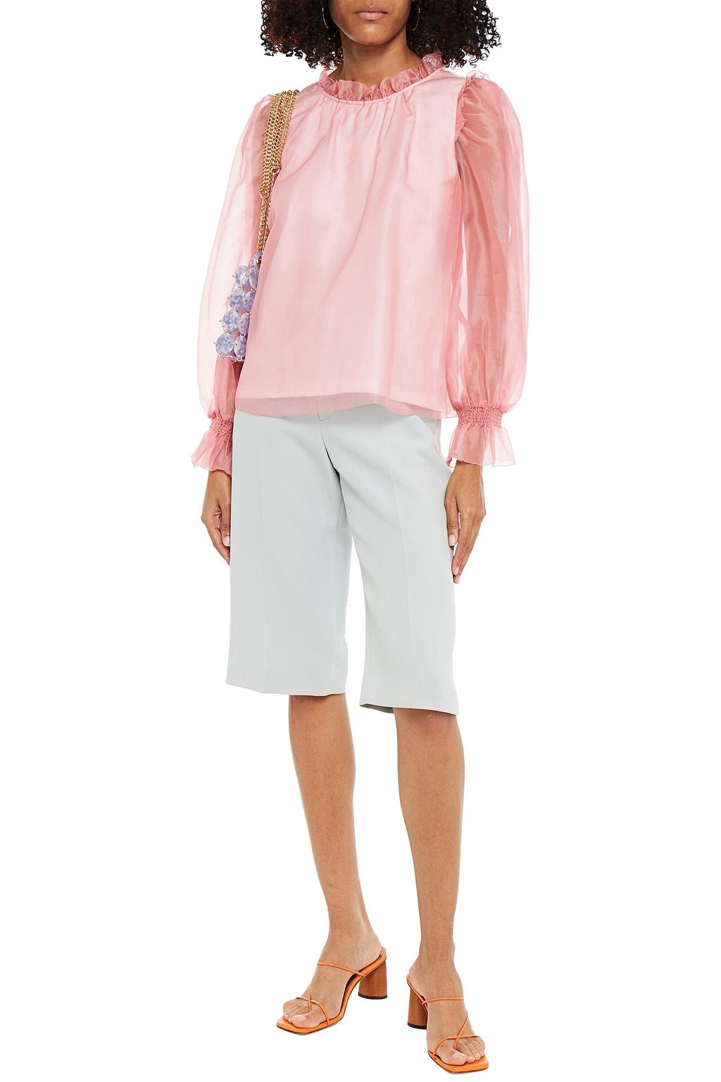 SEA Ruffled silk-organza and cotton-jersey top