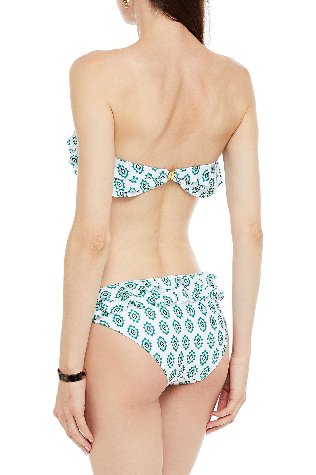 SANDRO Naey ruffled printed bandeau bikini top