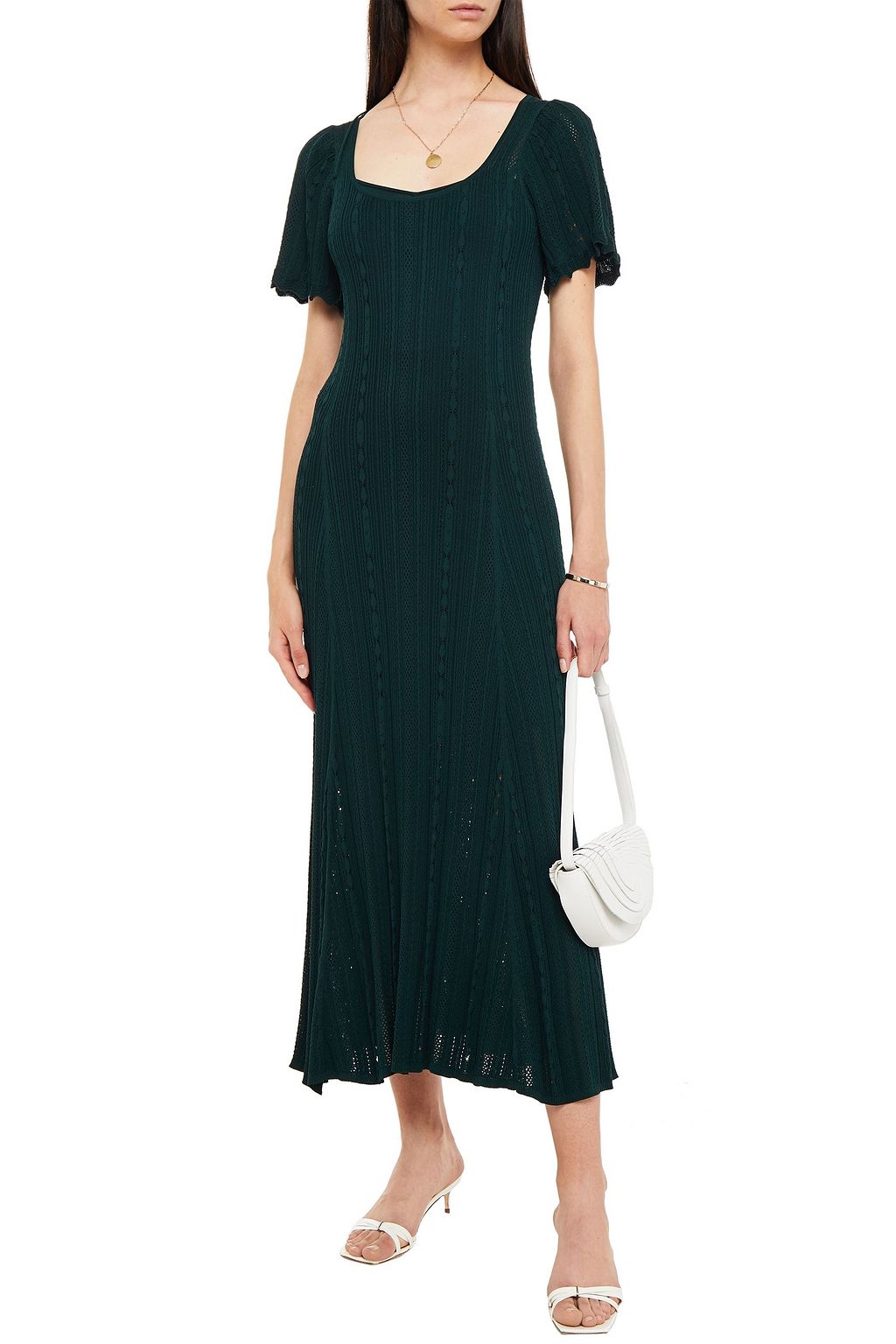 SANDRO Marly pointelle-knit midi dress