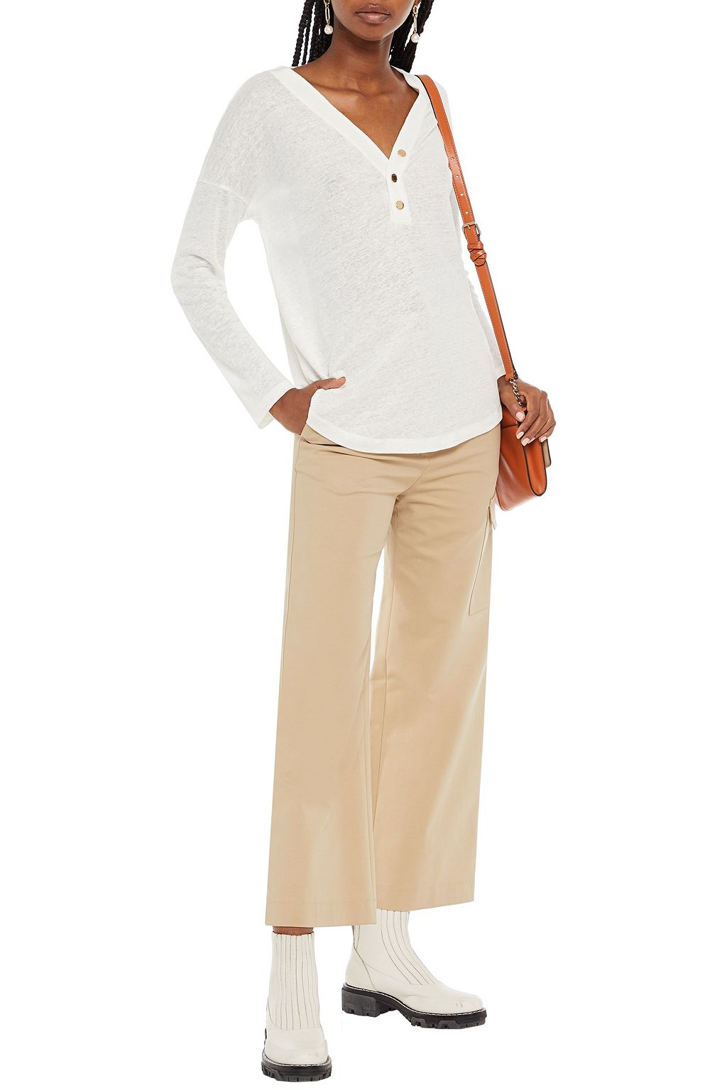 SANDRO Linen-jersey top