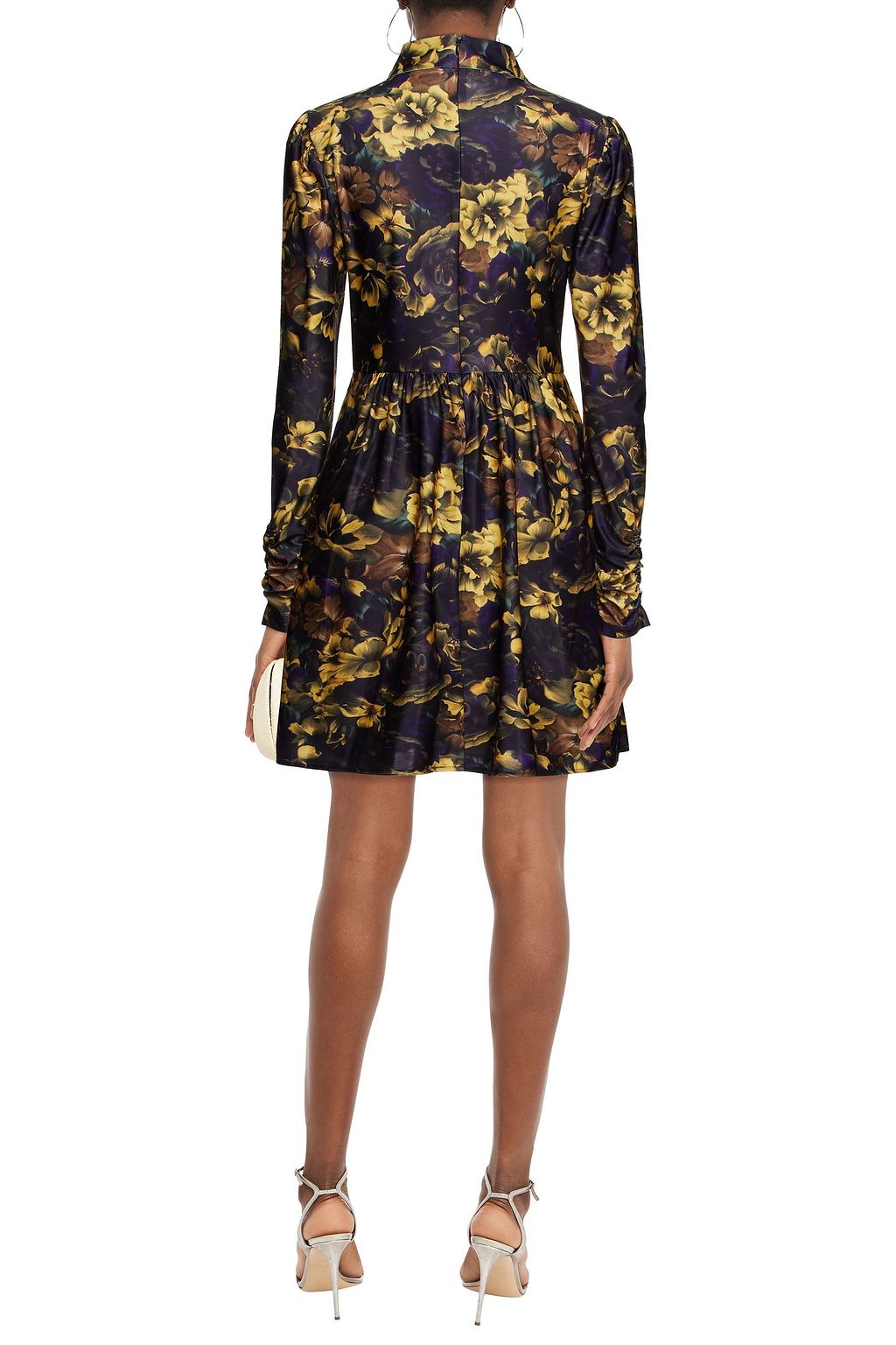 SEA Gathered floral-print satin-jersey mini dress
