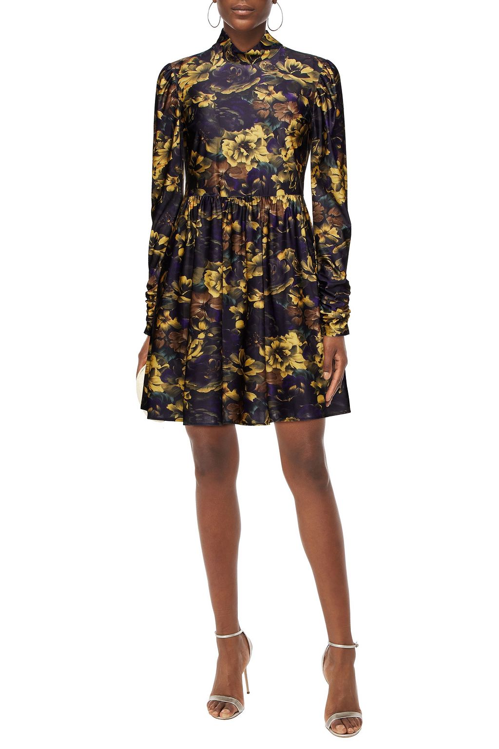 SEA Gathered floral-print satin-jersey mini dress