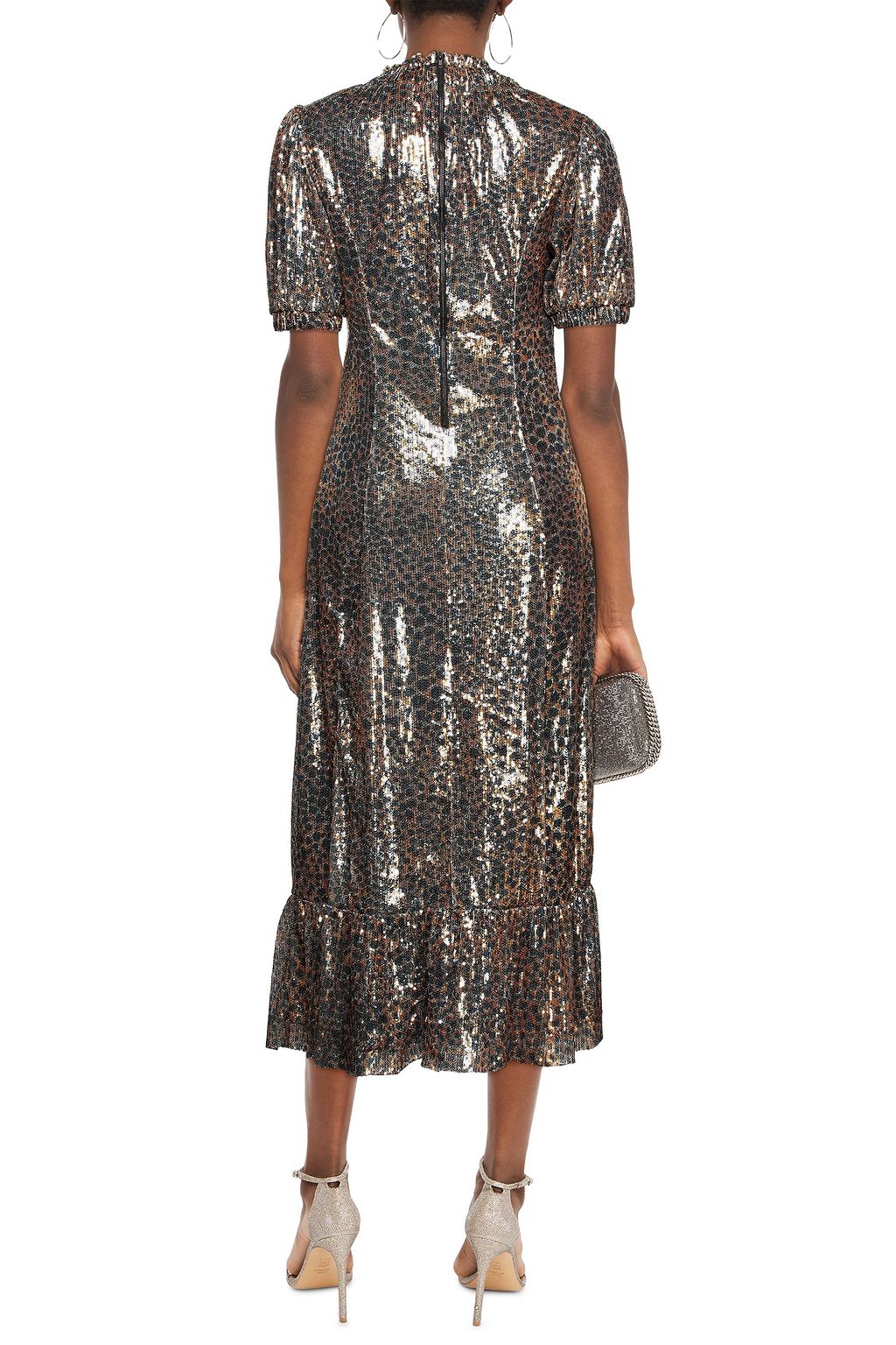 SEA Leopard-print sequined tulle midi dress