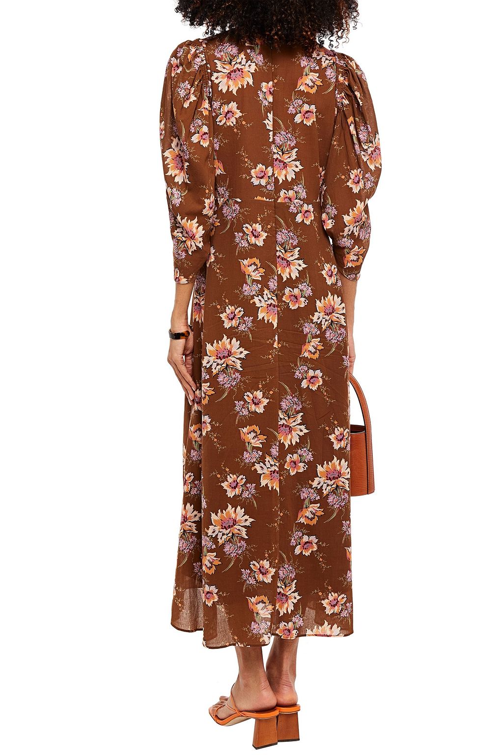 SEA Sylvie gathered floral-print cotton midi dress