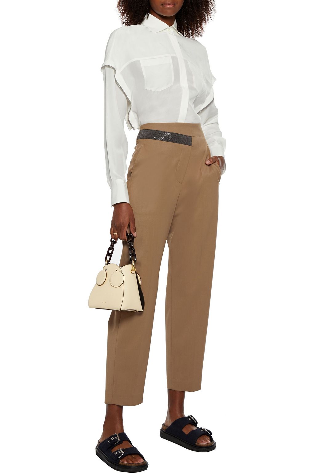 BRUNELLO CUCINELLI Bead-embellished wool-blend twill tapered pants