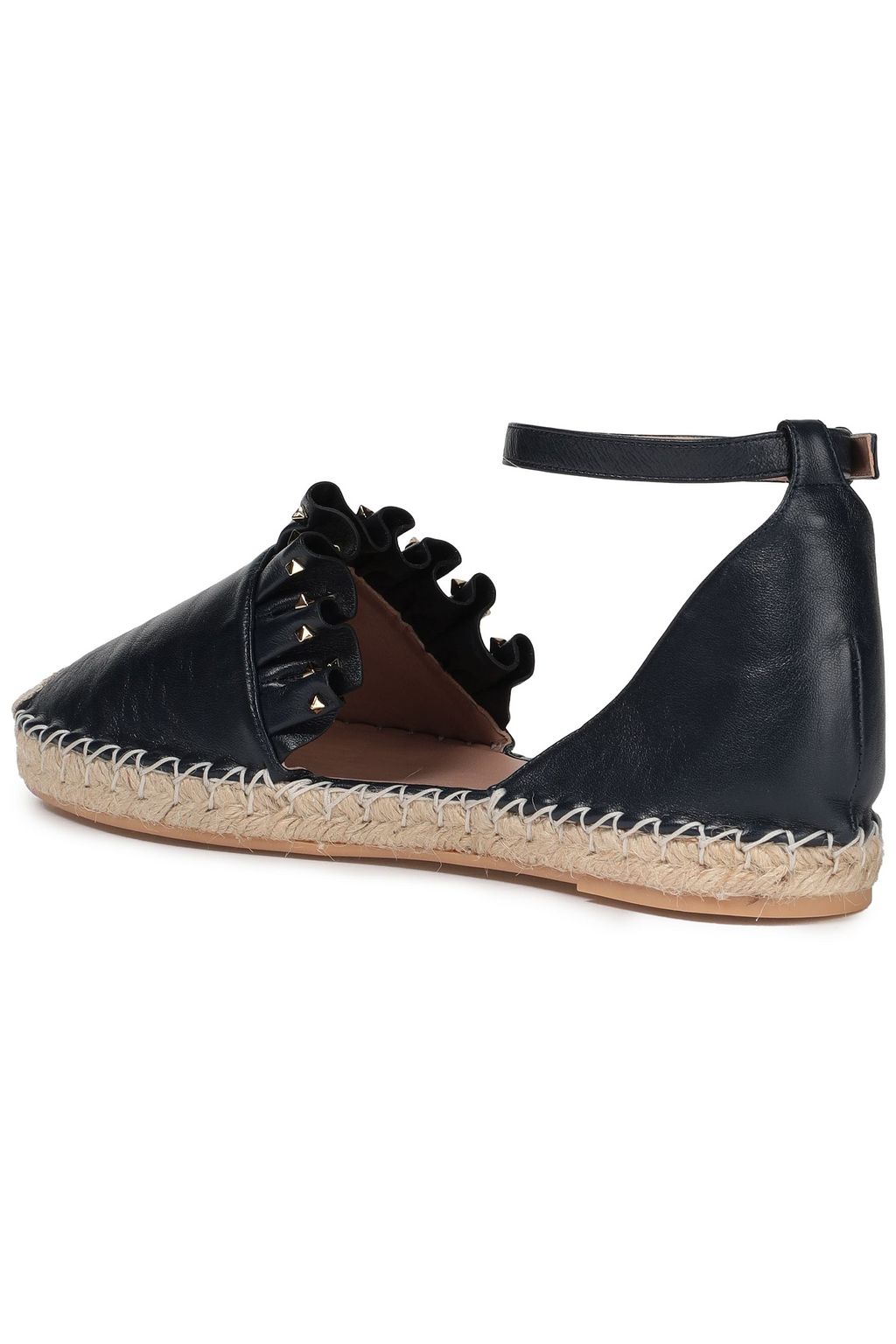 VALENTINO GARAVANI Studded ruffled leather espadrilles