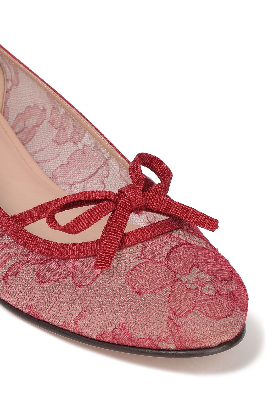 VALENTINO GARAVANI Bow-embellished lace ballet flats