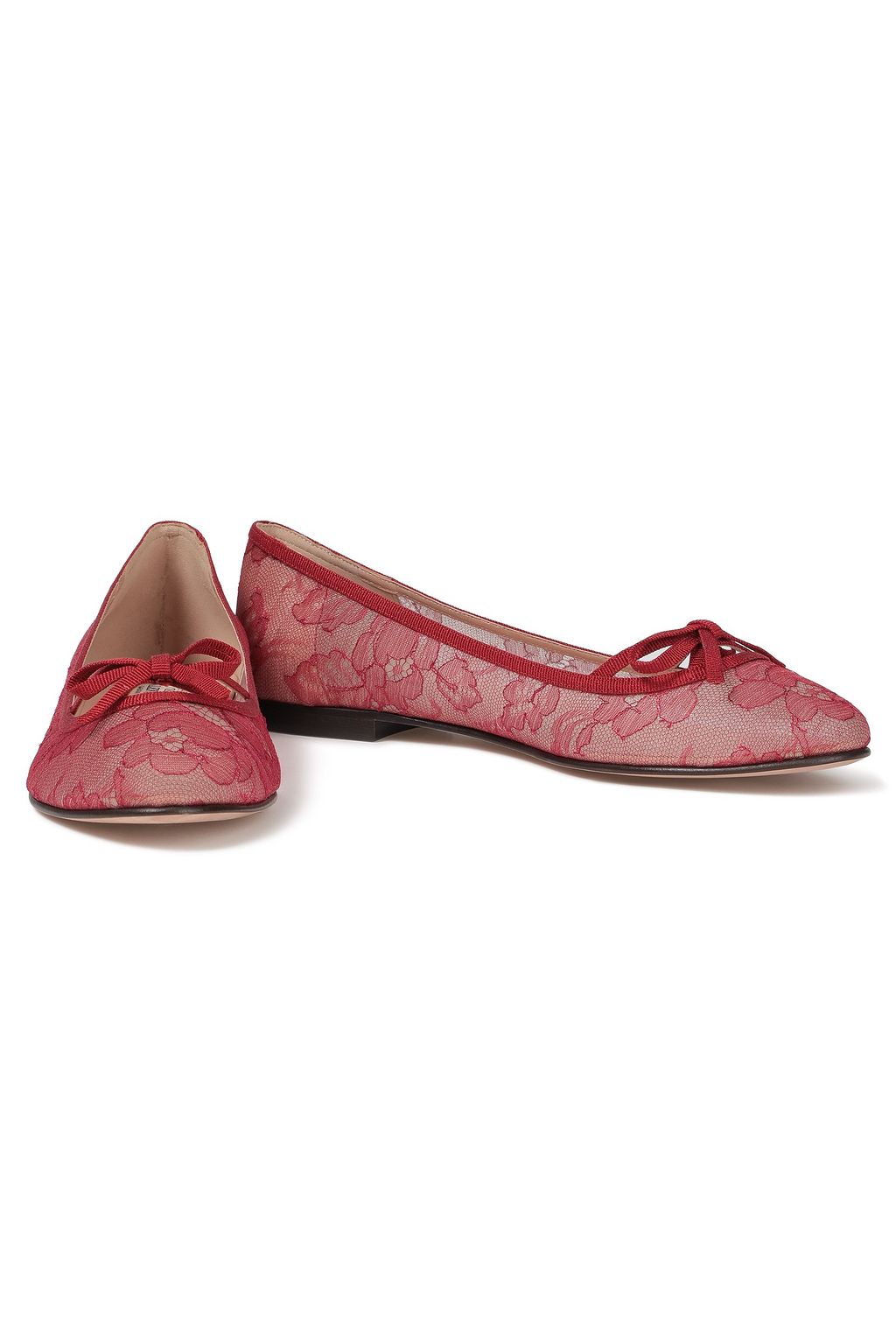 VALENTINO GARAVANI Bow-embellished lace ballet flats