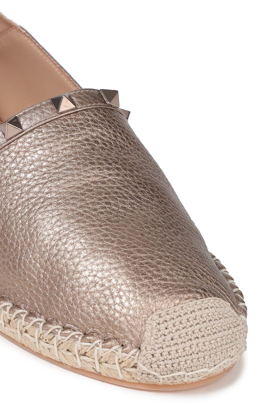 VALENTINO GARAVANI Rockstud metallic pebbled-leather collapsible-heel espadrilles